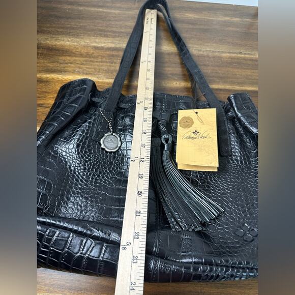 NWT Patricia Nash 10th Anniversary Blck Croc Soft Leather Drawstring Witney Tote - Picture 3 of 11